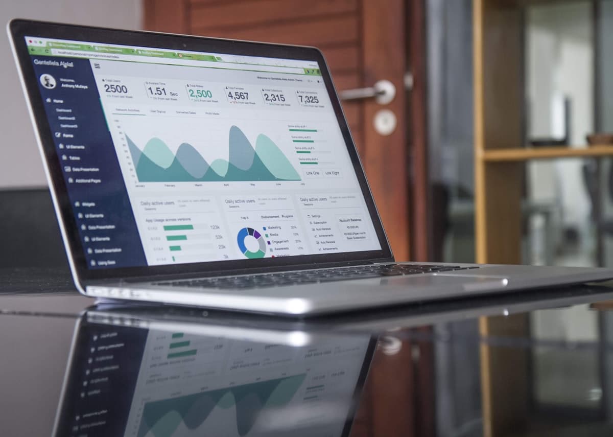 Analytics dashboard and charts on a laptop screen
