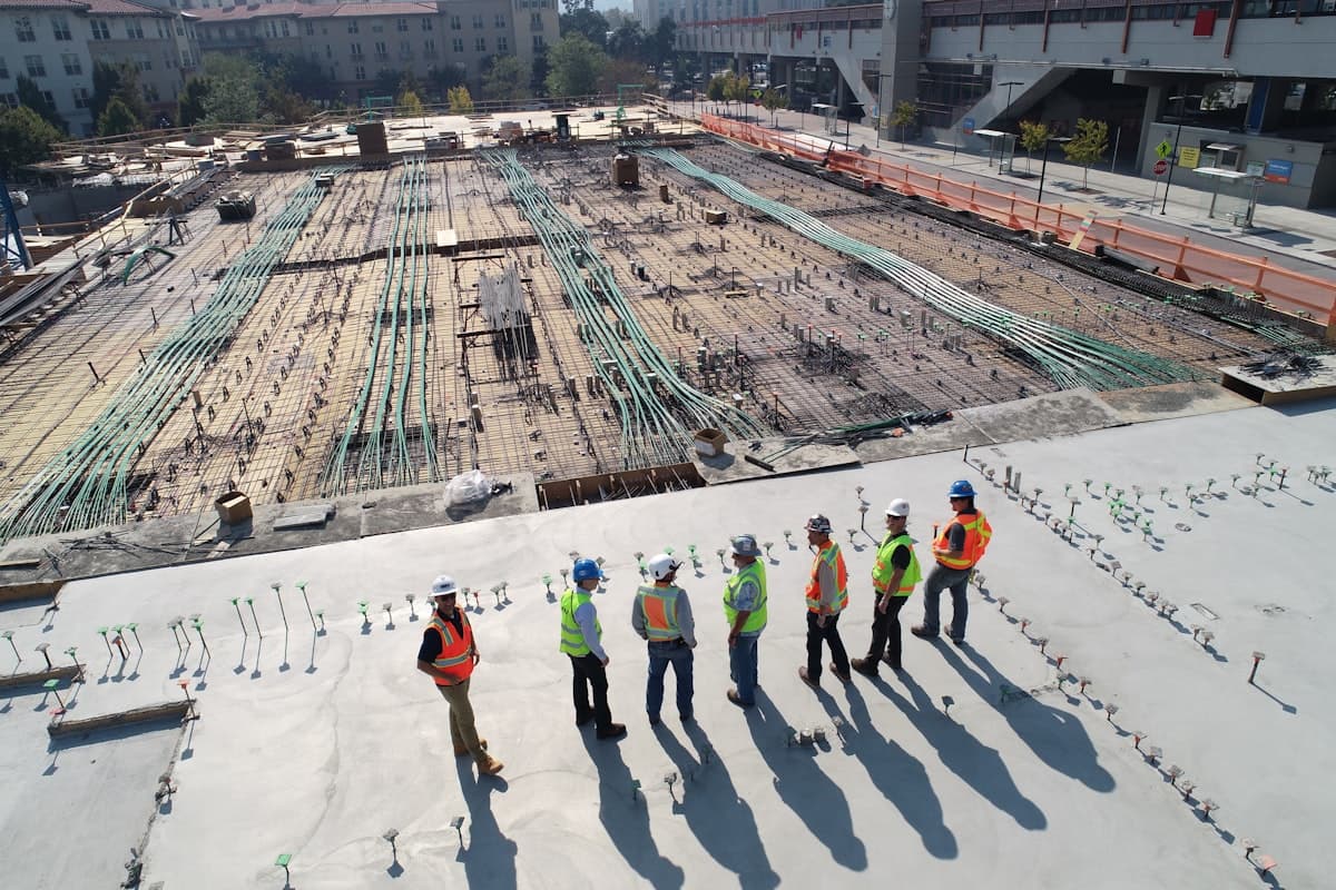 Welding and metal construction work on an industrial building site